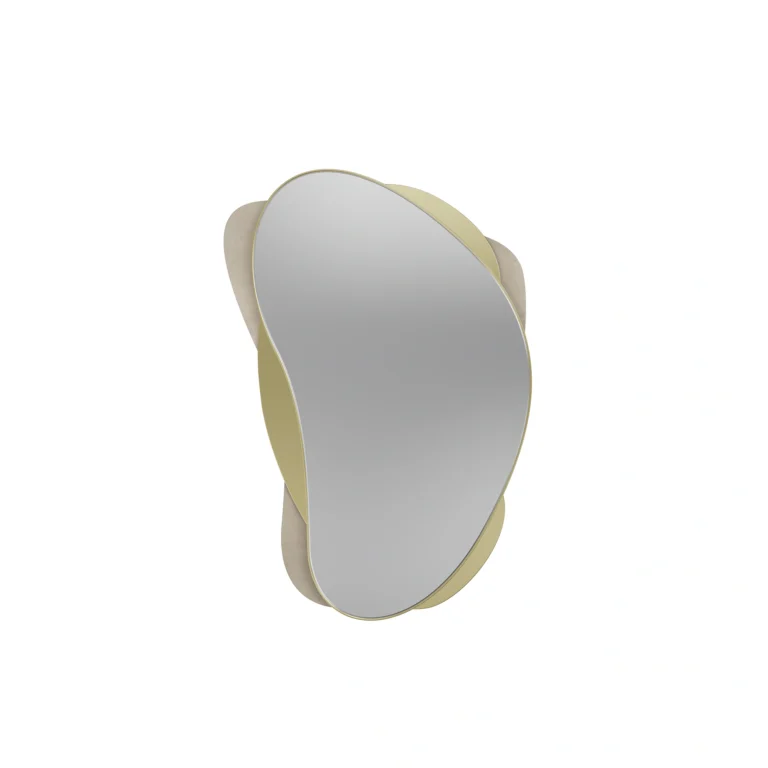 Anti Mirror designer mirror by Nolita Harbour, sculptural wall mirror in hand-worked plaster and brass detailing, irregular organic frame with textured surface and clear glass, architectural statement piece for modern interiors.