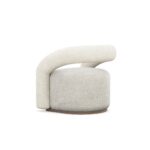 A stylish Emma Armchair with tubular armrests and backrest, featuring a fluffy seat, all upholstered in boucle. The chair combines modern design with cozy comfort.