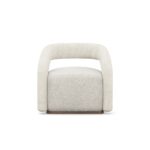 A stylish Emma Armchair with tubular armrests and backrest, featuring a fluffy seat, all upholstered in boucle. The chair combines modern design with cozy comfort.