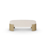 Front view of Gilda Bench showcasing its minimalist design and durable oak base