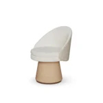 Caroline dining chair by Nolita Harbour, bouclé upholstered chair with walnut plinth and sculptural base.