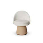 Caroline contemporary dining chair by Nolita Harbour, upholstered chair with sculptural cone base and refined curved form.