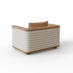 Celine armchair by Nolita Harbour, sculptural velvet chair with fluted bouclé exterior and elegant wood base.