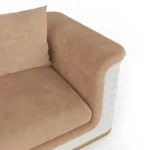 Celine velvet armchair detail by Nolita Harbour, luxury lounge chair with bouclé shell, timber base, and refined curved arms.