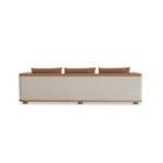 Celine designer sofa by Nolita Harbour, back view of curved velvet sofa with fluted bouclé wrap and refined, modern silhouette.