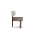 Diane designer dining chair by Nolita Harbour, bouclé dining chair with crescent back and elegant walnut base.