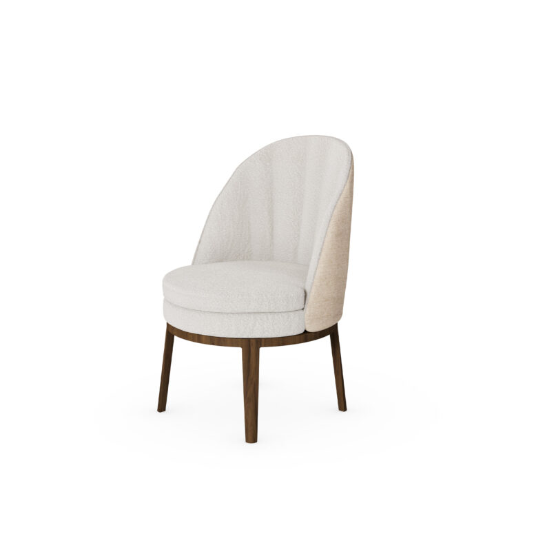 Nolita Harbour Caroline Dining Chair with a plush, round seat and distinctive shell-like backrest in premium boucle fabric.