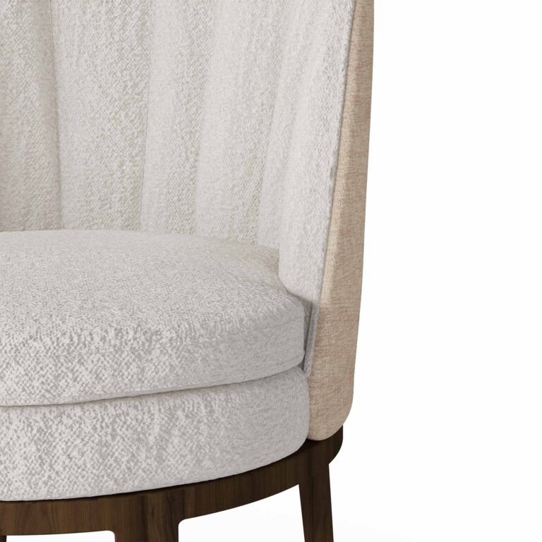 Nolita Harbour Caroline Dining Chair with a plush, round seat and distinctive shell-like backrest in premium boucle fabric.