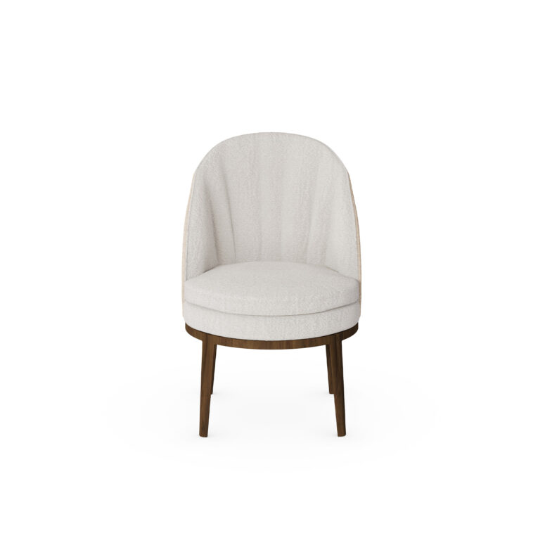 Nolita Harbour Caroline Dining Chair with a plush, round seat and distinctive shell-like backrest in premium boucle fabric.