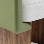 Édith contemporary dining chair details by Nolita Harbour, velvet and upholstered chair with sculptural arms and grounded wood base.