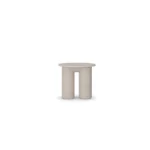 Ella Side Table, an elegant side table by Nolita Harbour in travertine and plaster, featuring a sculptural form with refined texture