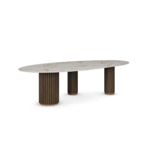 Élodie Dining Table, an elegant dining table by Nolita Harbour in marble and walnut, with a refined oval form.