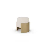 Gilda accent stool by Nolita Harbour in upholstered fabric and carved oak, sculptural padded seat with refined, modern presence.