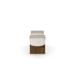 Grace contemporary bench by Nolita Harbour, bouclé upholstered bench with linear profile and slim sculptural timber legs.