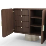 Opened Henry Sideboard, a sophisticated sideboard by Nolita Harbour in walnut and ceramic, featuring rhythmic curves and clean geometry