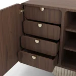 Opened Henry Sideboard, a minimalist sideboard by Nolita Harbour in walnut and ceramic, blending subtle movement with a composed structure