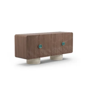 Henry Sideboard, an elegant sideboard by Nolita Harbour in walnut and ceramic, featuring wavy doors and smooth handle detailing