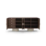 Opened Henry Sideboard, an architectural sideboard by Nolita Harbour in walnut and ceramic, with flowing surfaces and balanced proportions