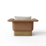 Isabella armchair by Nolita Harbour, sculptural velvet chair with curved wraparound form and refined wood base.