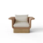 Isabella contemporary armchair by Nolita Harbour, velvet and bouclé lounge chair with sculptural curves and calm silhouette.