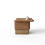 Isabella luxury armchair by Nolita Harbour, velvet shell chair with bouclé seat and elegant timber plinth.