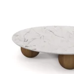 Jhoan Coffee Table by Nolita Harbour, a luxury coffee table in Estremoz marble with a warm wooden base.