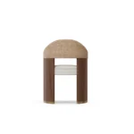 Junna designer dining chair by Nolita Harbour, bouclé chair with walnut frame, sculptural curves, and refined comfort.