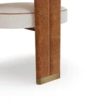 Lana timber dining chair details by Nolita Harbour, upholstered seat with curved back and calm, refined silhouette.