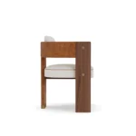 Lana contemporary dining chair by Nolita Harbour, upholstered chair with supportive curved back and elegant wood frame.