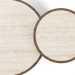 Liz Coffee Table by Nolita Harbour, a designer coffee table with a walnut base and stone tops, as well as a modular form.