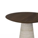 Lotte Side Table, a sculptural side table by Nolita Harbour in walnut and stone, with a balanced silhouette and tactile material contrast.
