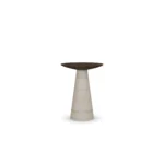 Lotte Side Table, an elegant side table by Nolita Harbour in walnut and stone, featuring a warm wooden top and a solid base.