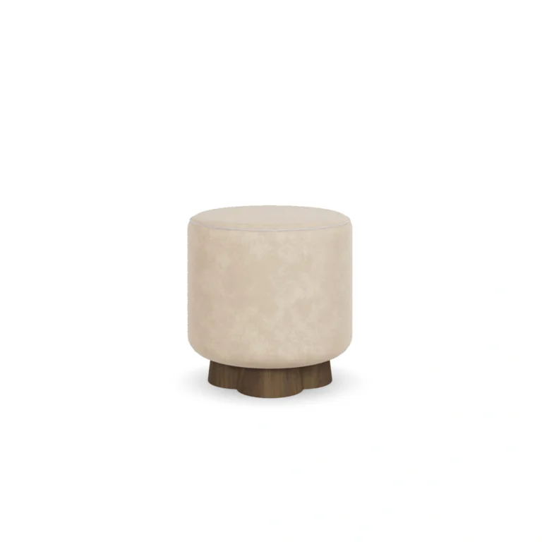Mae velvet stool by Nolita Harbour, round upholstered accent stool in premium velvet with plush padded seat and sculptural form.