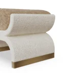 Malou accent stool detail by Nolita Harbour in bouclé fabric, compact upholstered stool with soft curves and elevated, refined silhouette.