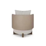 Margot designer armchair by Nolita Harbour, upholstered leather chair with soft bouclé seat and refined architectural form.