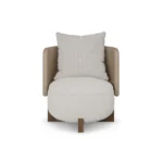 Margot luxury armchair by Nolita Harbour, leather shell chair with bouclé seat and elegant cross-base structure.