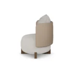 Margot contemporary armchair by Nolita Harbour, leather and bouclé lounge chair with sculptural wood base.