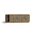 Martin Sideboard, a refined sideboard by Nolita Harbour crafted in walnut and brass, with patterned doors and subtle metal accents