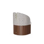 Melli walnut dining chair by Nolita Harbour, bouclé upholstered seat with sculptural wraparound form and brass detailing.