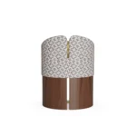 Melli dining chair by Nolita Harbour, upholstered bouclé seat with sculptural twin-panel back and walnut base.