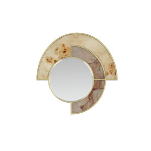 Sierra Mirror with burl wood and marble inlays, brass accents - front view