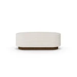 Nina upholstered bench by Nolita Harbour, bouclé bench with walnut base, continuous seat and refined modern design.