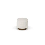 Nina contemporary bench by Nolita Harbour, bouclé upholstered bench with crisp lines and elevated walnut base.