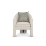Nina bouclé dining chair by Nolita Harbour, luxury upholstered chair with continuous curved shell and modern design.