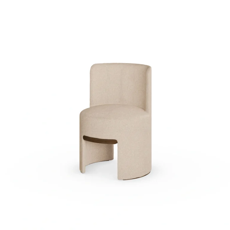 Noéme dining chair by Nolita Harbour, velvet upholstered dining chair with walnut base and tailored sculptural silhouette.