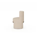 Noéme designer dining chair by Nolita Harbour, velvet upholstered chair with solid walnut frame and quiet architectural form.