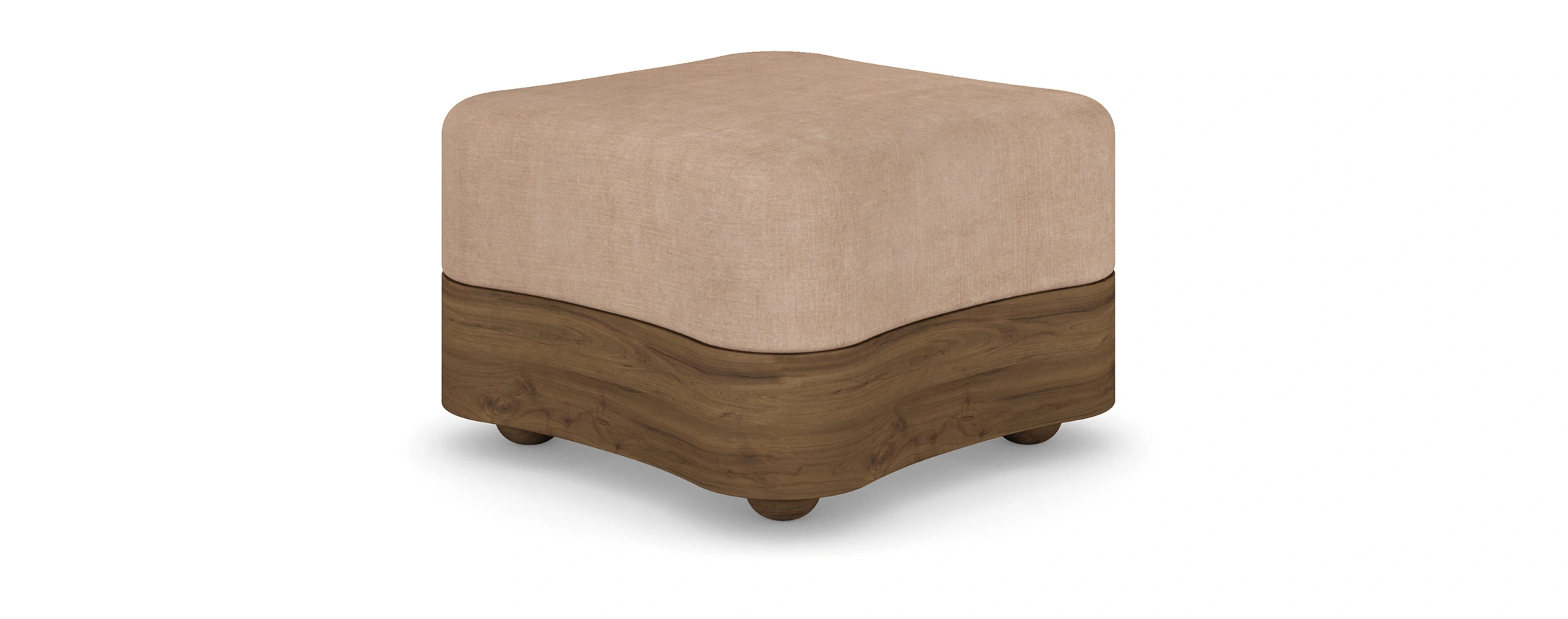 Colleen Stool with upholstered seat and wave-patterned walnut base