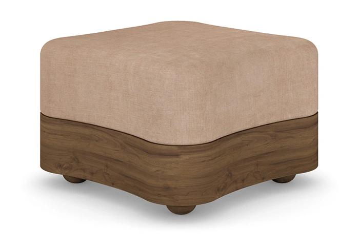 Colleen Stool with upholstered seat and wave-patterned walnut base