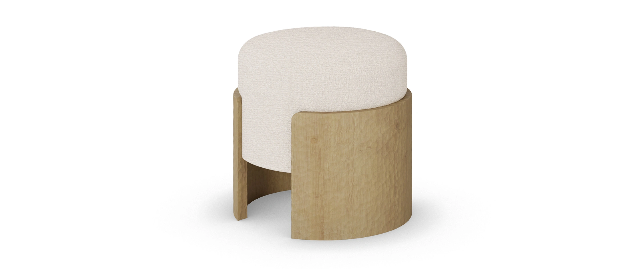 Stool with upholstered seat and carved oak base - 45-degree view