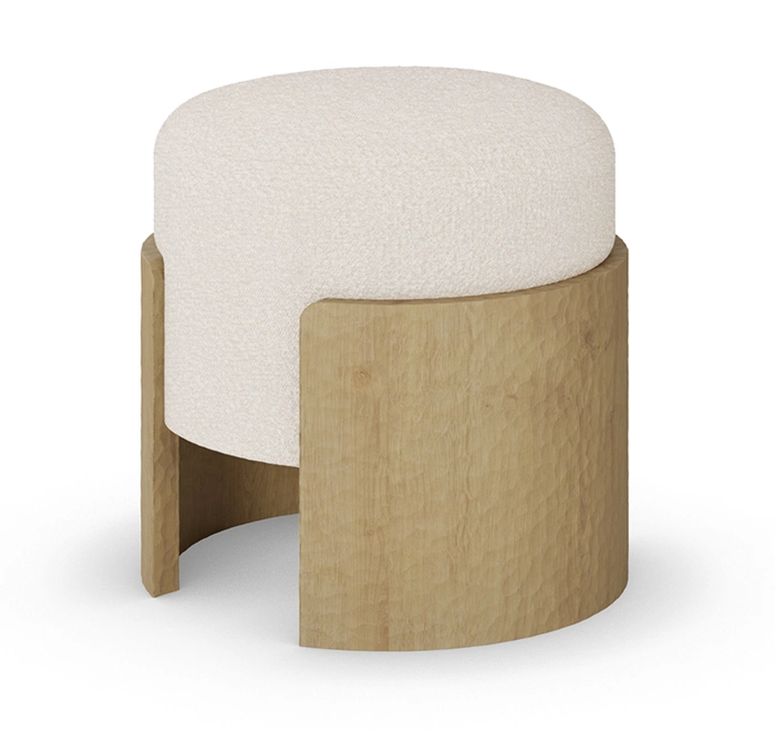 Stool with upholstered seat and carved oak base - 45-degree view